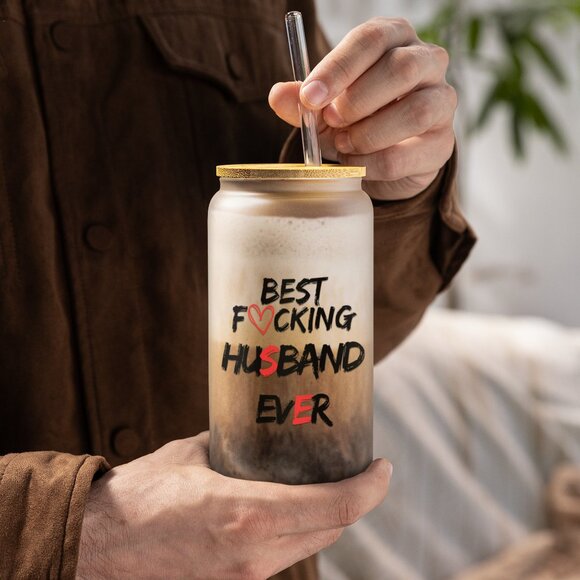 Best Fu*king Husband Ever, Funny Husband Gift, Sarcastic Frosted Glass Tumbler, - Picture 2 of 7